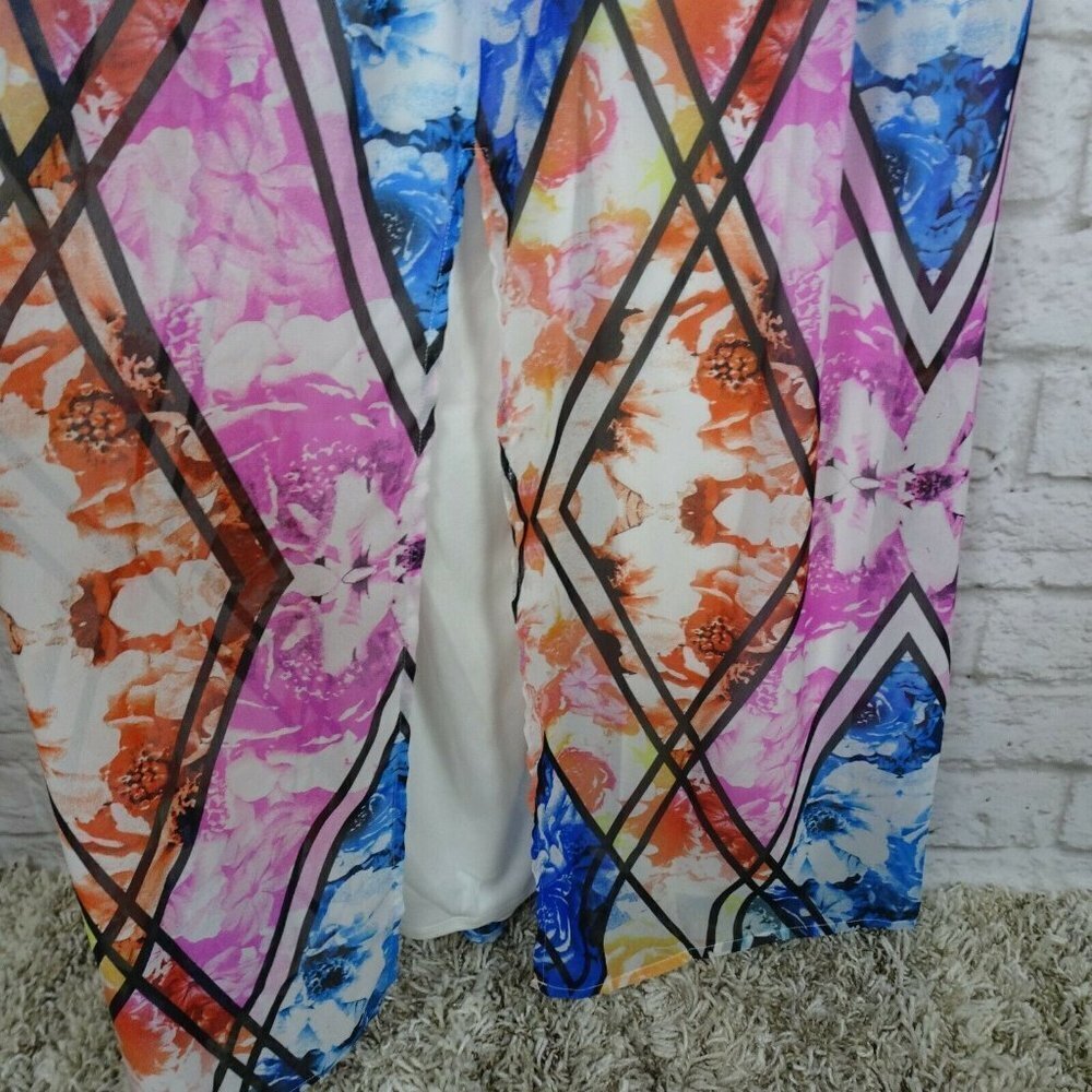 NWT Lily Rose Belted Maxi Dress Halter Neck Sleeveless Floral Boho Geometric XS - Picture 9 of 12